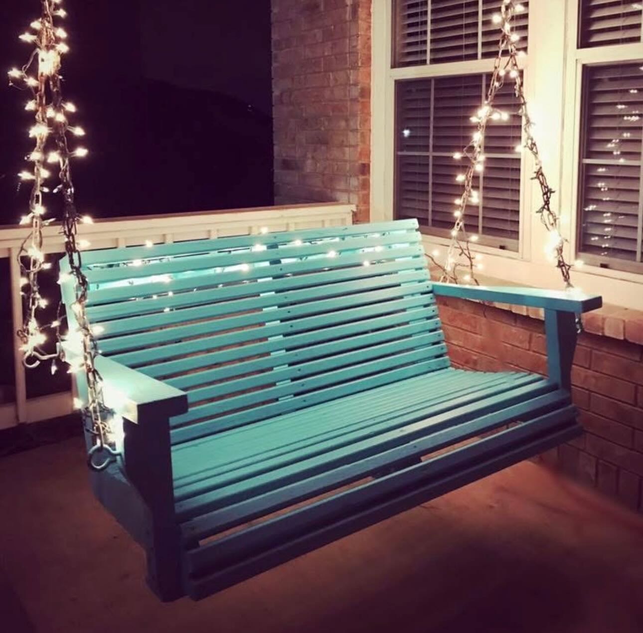 Custom painted teal porch swing
