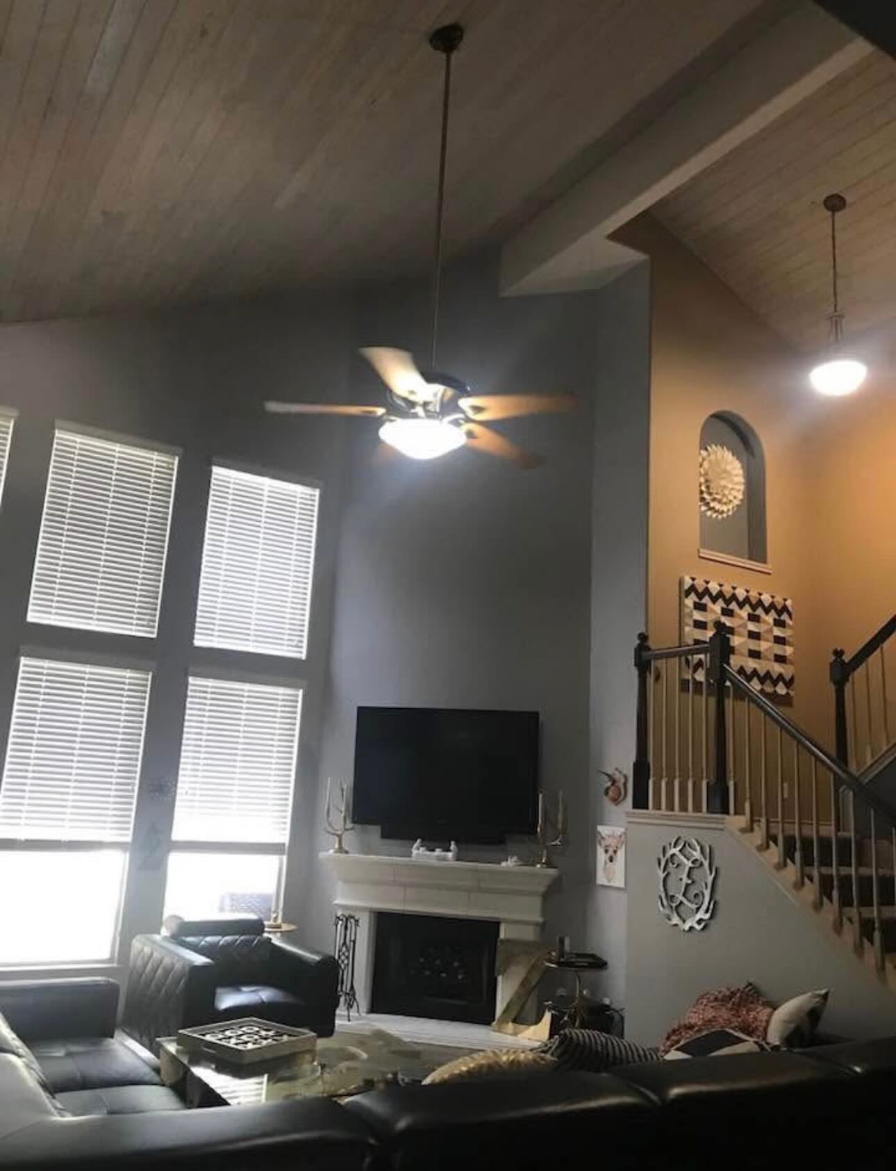 Finished vaulted ceiling with tongue and groove